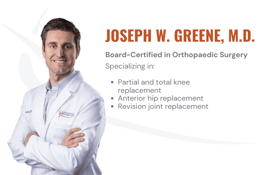 Joseph W. Greene, M.D. Board Certified in Orthopaedic Surgery Specializing in Partial and total knee replacement anterior hip replacement revision joint replacement